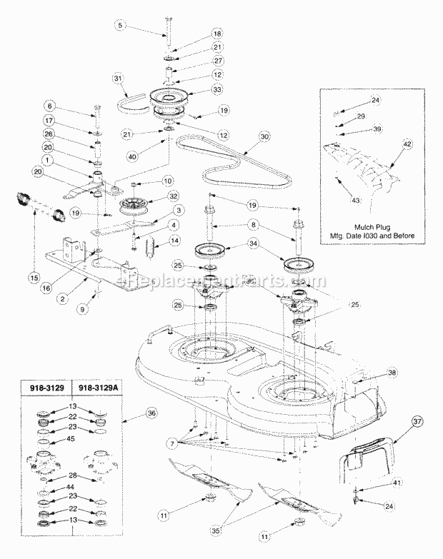 42" Spindle Assembly Diagram and Parts List for 2176 13A-274G100 Cub Cadet Lawn Tractor